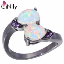 Nrew ! Elegant & Fashion & Luxury & Wholesale For Women Jewelry White Fire Opal & Amethyst Black Gold Ring Size 6 7 8 OJ8124