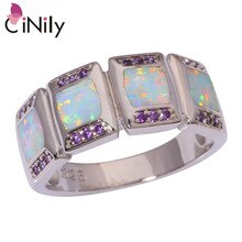CiNily Created White Fire Opal Amethyst Silver Plated Ring Wholesale Fashion Party for Women Jewelry Ring Size 7 8 9 OJ9054