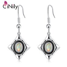 2015 New Style ! Fashion & Beautiful & Wholesale & Retail For Women Jewelry White Fire Opal Silver Dangle Earrings 1 1/2" OH3234