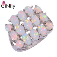 CiNily Created White Fire Opal Silver Plated Ring Wholesale Hot Sell Fashion Party for Women Jewelry Ring Size 8 9 10 OJ9067