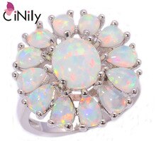 Generous Luxury Beautiful Flower Wholesale Jewelry White Fire Opal 925 Silver Stamp Ring Size 8 OJ4598
