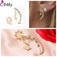 CiNily Delicate Sun and Moon Created Opal Zircon Gold Women Jewelry Earrings Beach Cocktail Party Fully-Jewelled Female Gift