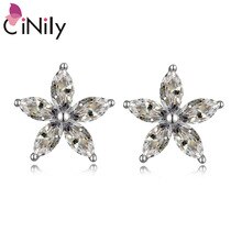 CiNily Gift Crystal Silver Womens Flower Stud Earrings Jewelry Aretes De Mujer Modernos Stud Earrings FH8640-43