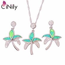 CiNily Created Green Blue Fire Opal Cubic Zirconia Silver Plated Wholesale Women Jewelry Pendant Earrings Jewelry Set OT125-26