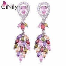 CiNily Multigem Cubic Zirconia Silver Plated Wholesale Hot Sell Fashion for Women Jewelry Stud Earrings 2" PFH6140