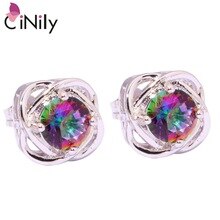 2015 Hot Sell ! Wholesale & Retail For Women Jewelry Mystic Topaz Silver Plated Earrings 10mm OH2806