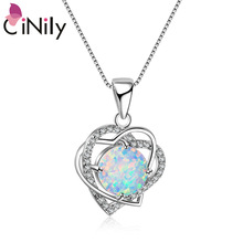 CiNily New Delicate Heart Blue & White Fire Opal Silver Pendant Women Nickles Jewelry Gems Silver Plated Zircon Pendant OL76