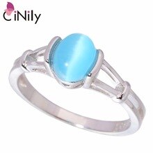 CiNily Authentic .925 Sterling Silver Blue Cat's Eye Wholesale for Women Jewelry Wedding Party Ring Size 7-9 SR009
