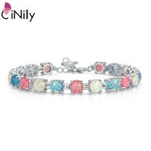 Noble Wholesale & Retail For Women Jewelry Blue & Pink & White Fire Opal  925 Sterling Silver Plated Bracelet  7"- 8 1 /2" OS386