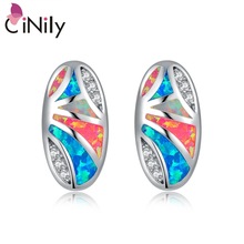 2015 ! Refinement Wholesale & Retail For Women Jewelry White Blue Pink Fire Opal & Cubic Zirconia Silver Earrings 14mm OH2936