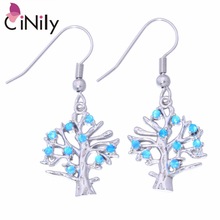Tree ! Fashion & Noble & Elegant & Wholesale & Retail For Women Jewelry Blue Fire Opal Silver Dangle Earrings 1 1/2" OH3492