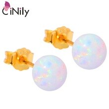 White Fire Opal 925 Sterling Silver Yellow Gold Earrings Wholesale Retail Hot Sell for Women Jewelry Stud Earrings 7mm OH3923