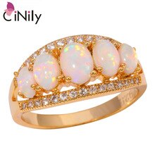 CiNily Created White Fire Opal Cubic Zirconia Yellow Gold Plated Ring Wholesale Retail for Women Jewelry Ring Size 7 8 9 OJ8997