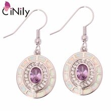 Elegant ! Wholesale & Retail For Women Jewelry White Fire Opal & Amethyst & Cubic Zirconia Silver Dangle Earrings 1 1/2" OH3506