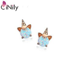 CiNily White Fire Opal Silver Rose Gold For Women Wedding Party Birthday Gift Jewelry Stud Earrings OH4714-15