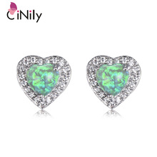 CiNily White & Green Fire Opal Zircon Heart Silver Women Jewelry Earrings Gems Simple Fashion Jewelry Best Gifts Woman Girl