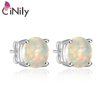 Beautiful Cute Simple Round  Wholesale Jewelry White Fire Opal 925 Silver Stamp Earrings 8mm OH1889