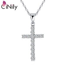 CiNily White Zircon 18K White Gold Plated Pendant Wholesale Retail Cross for Women Jewelry Fashion Gift Pendant 1 3/8" FD713