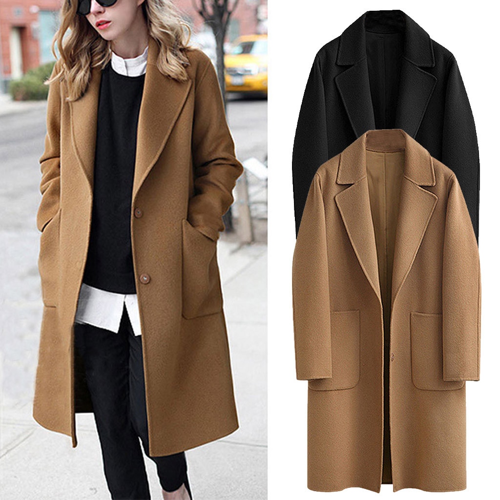 Coat 2019Top Womens Winter Lapel Button Long Trench Coat Jacket Ladies Parka Overcoat Outwear