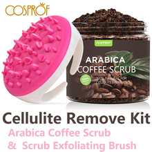 Coffee Body Scrub +Massage Brush Set Cream Facial Dead Sea Salt Exfoliating Whitening Moisturizing Anti Cellulite Treatment Acne