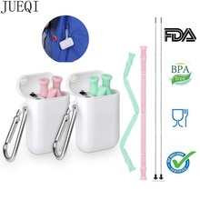 Collapsible Silicone Straw Fodable Reusable Metal Straw Telescopic Drinking Straws for Travel Outdoor Kitchen Bar Accessories
