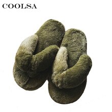 Coolsa Hot Sale Winter Women Plush Flip Flops Cute Fluffy Fur Slides Indoor Floor Flat Soft Home Slippers Female Flock Warm Shoe