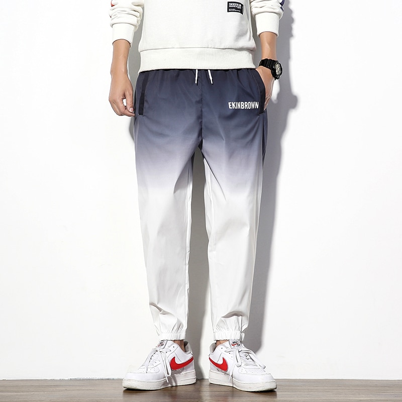 Cotton Track Pants Men's Fashion Gradient Casual Joggers Pants Men Sweatpants Streetwear Wild Loose Hip Hop Trousers Mens M-5XL