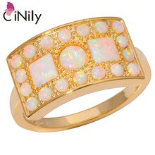 Created White Fire Opal Silver Yellow Gold Plated Ring Wholesale Retail Hot Sell Fashion for Women Jewelry Ring Sz 7 8 9 OJ8972