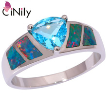Created Rainbow Fire Opal Blue Topaz Silver Plated Ring Wholesale Retail for Women Jewelry Ring Size 6 7 8 9 10 OJ8914