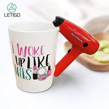 Creative Ceramic Hair Dryer Mug 3D Hand Painted Beauty Tools Hair Dryer Mug Hair Salon Bathroom Decor Novelty Surprise Gift Cup