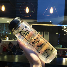 Creative Cute Bear Print Water Bottle Plastic Drinkware Tour Outdoor Sport School Leak Proof Seal Gourde Climbing Water Bottles