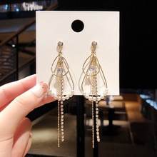 Crystal Pearl Earrings S925 Silver Needle Women's Earrings Vintage Exaggerated Long Earrings Tassel Earrings Fashion Jewelry