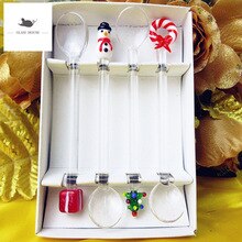 Custom Handmade Christmas Glass figurine decorative transparent Short handle glass spoon Bar kitchen creative tableware teaspoon