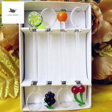 Custom Handmade Glass Fruits figurine decorative transparent Short handle glass spoon Bar kitchen creative tableware teaspoon