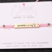 Custom women Personalized bracelet Engraving rectangle Custom Name bracelet Stainless Steel red black rope bracelet Gift jewelry