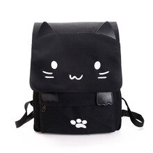 Cute Cat Canvas Backpack Cartoon Embroidery Backpacks For Teenage Girls School Bag Fashio Black Printing Rucksack mochilas