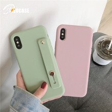 Cute Simple Candy Color Silicone Wrist Strap Hand Band Holder Soft Silicone TPU Phone Case For iPhone X XR XS MAX 7 8 6s Plus