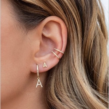 Delicate Cz Zircon Initial Name Letter Earring Aros Round Hoop Earrings For Women Personalized Copper Jewelry Alphabet 1 Pc New