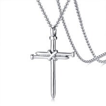 Doreen Box Creative Men's Cross Necklace Punk Style Jewelry Fashion Stainless Steel Nails and Rope Cross Club Pendant Necklace