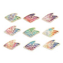 Doreen Box Fabric Pendants Double Butterfly Wing Blue Orange Colors Creative Pendants Jewelry 30mm(1 1/8") x 18mm( 6/8"), 5 PCs