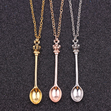 Doreen Box NEW Mini Crown Tea Spoon Pendant Classical For Women Party Club Crown Spoon Silver/Gold Rose Gold Color Necklace
