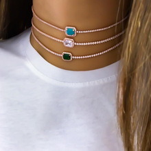 Doreen Box New Fashion Geometric Square Colorful Crystal Rhinestone Gold Color Chain Necklace For Women Party Choker Jewelry