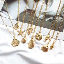 Doreen Box  New Fashion Gold Color Alloy Cowrie Shell Necklace Women Party Club Punk Style Conch Chain Pendant Necklace Jewelry