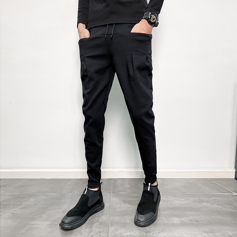 Drawstring Leggings Men's Fashion Black Casual Joggers Pants Men Sweatpants Streetwear Hip Hop Trousers Mens Track Pants Male