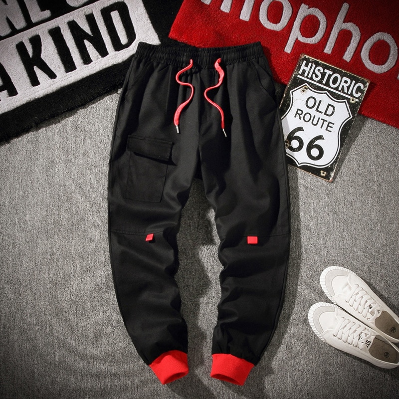 Drawstring Track Pants Men's Slim Fashion Sweatpants Contrast Color Casual Joggers Pants Men Street Hip Hop Trousers Mens M-5XL