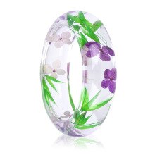 Dried Flower Resin Bangles Bracelet For Women Bamboo Leaves Hydrangea Flowers Inside Vintage Jewelry 2019 Christmas Gift