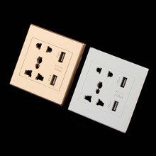 Dual USB Port 5V 2100MA Electric Wall Charger Port Dock Socket Power Outlet Electricity AC Power Panel Plate Gold Color