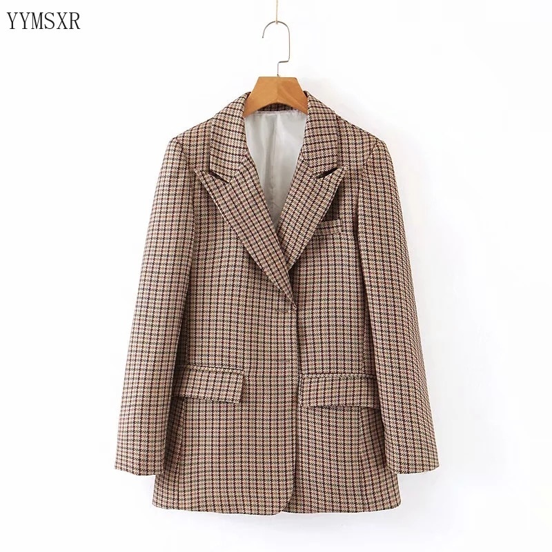 Elegant checked ladies blazer small suit 2020 new spring and autumn retro single-breasted ladies jacket coat Casual top
