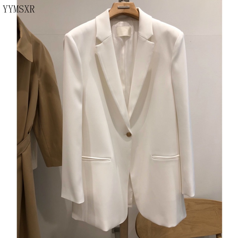 Elegant lady blazer high quality white jacket feminine Interview overalls 2020 spring and autumn women's small suit mid-length