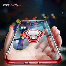 Eqvvol Ultra Thin TPU Silicone Case For iphone 11 2019 XS MAX XR X 7 8 6 6s Plus Plating Transparent Cover Finger Ring Case Capa